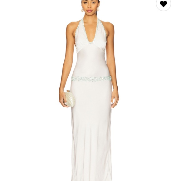 Celine Hand Beaded Dress in Salt & Swimming Blue